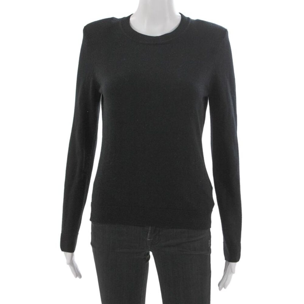 Minnie Rose Women Black Cotton Cashmere Pullover Sweater Crew Neck Size S